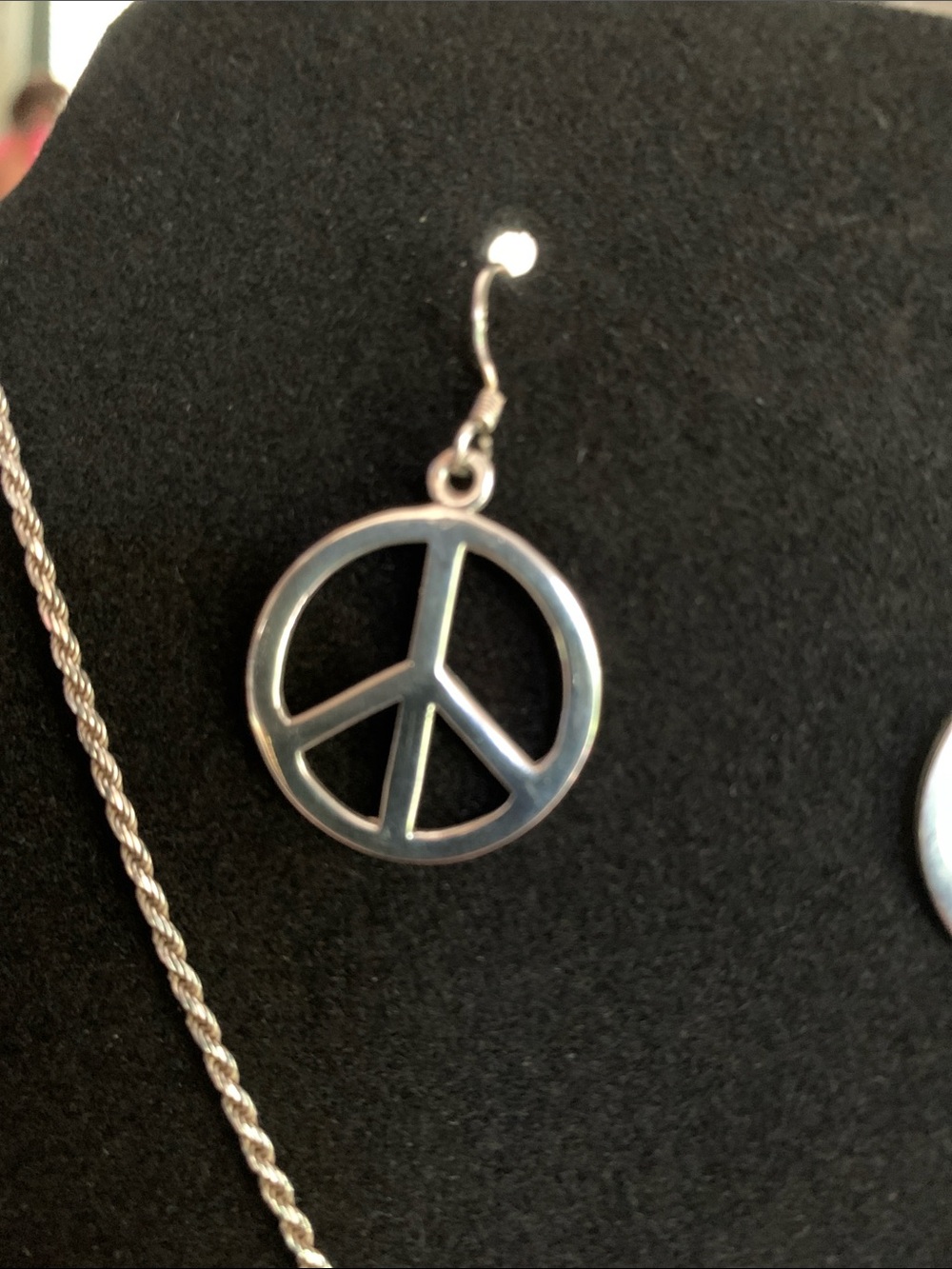 Silver Peace Sign 925 Necklace and Earring Set - Women Jewelry - Picture 2 of 5